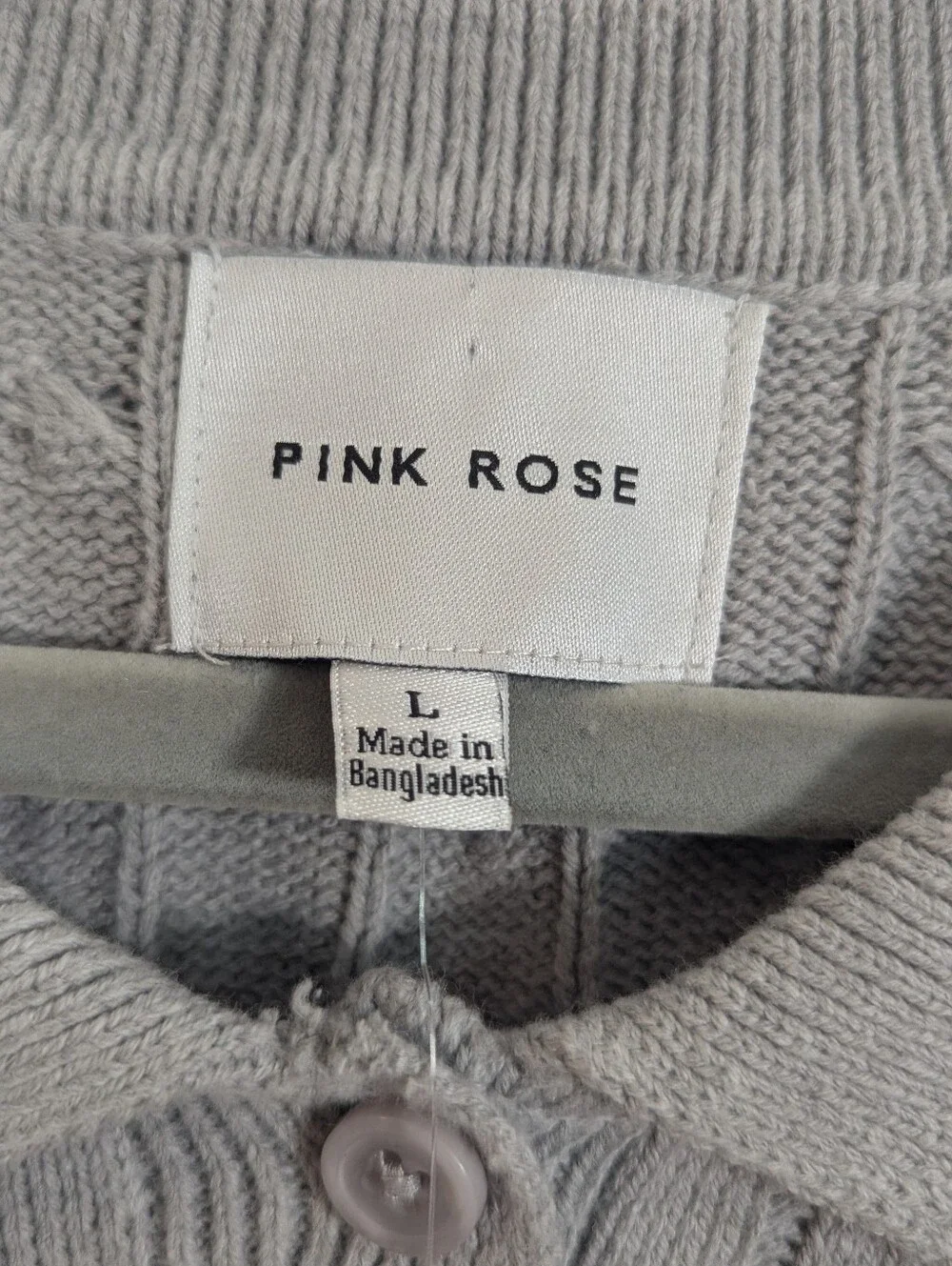 Pink Rose Cable Knit Polo Sweater – Light Heather Gray – Large – NWT